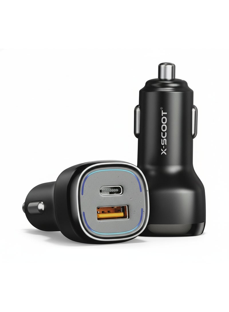 X-SCOOT XC-307 20W PD Fast Car Charger with Dual USB Ports (USB-C + USB-A) | Power 3.0 Quick Charge, Super Fast Charging for iPhone, Samsung, Huawei & All Smart Devices - Black - Image 1